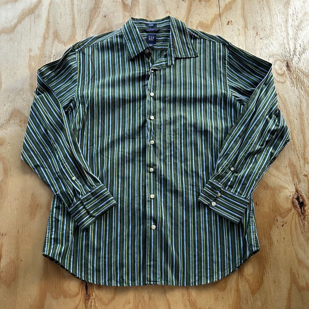 GAP Vintage Y2K Striped Button Up Shirt Extra Large Green